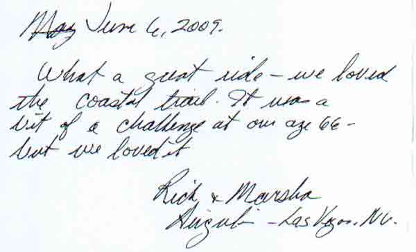 2009 Testimonials for Downtown Bicycle Rentals