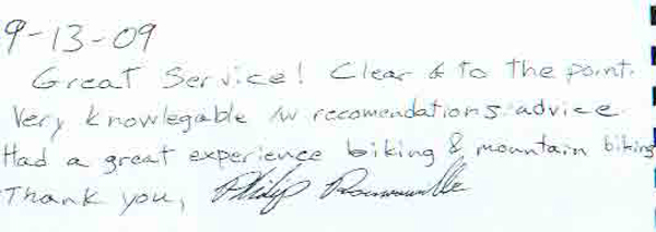 2009 Testimonials for Downtown Bicycle Rentals